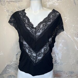 Venus M black knit tank dolman sheer lace V neck bold glam romantic witchy chic